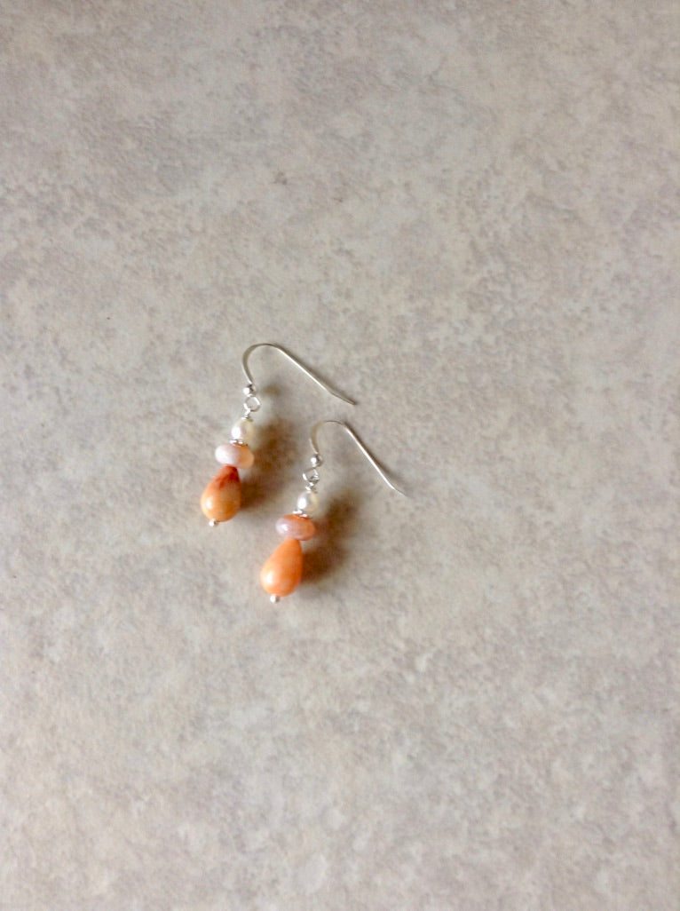 Fire Agate Pearl Earrings