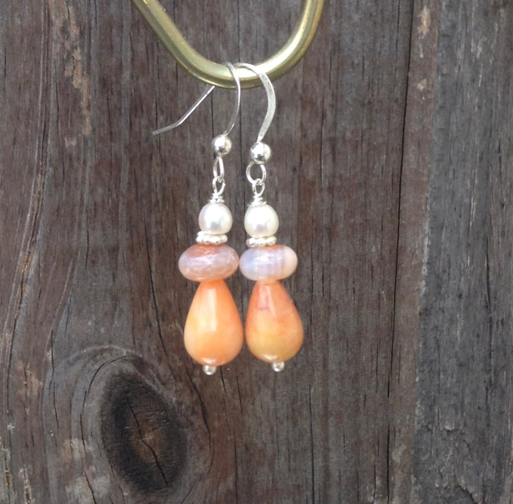 Fire Agate Pearl Earrings