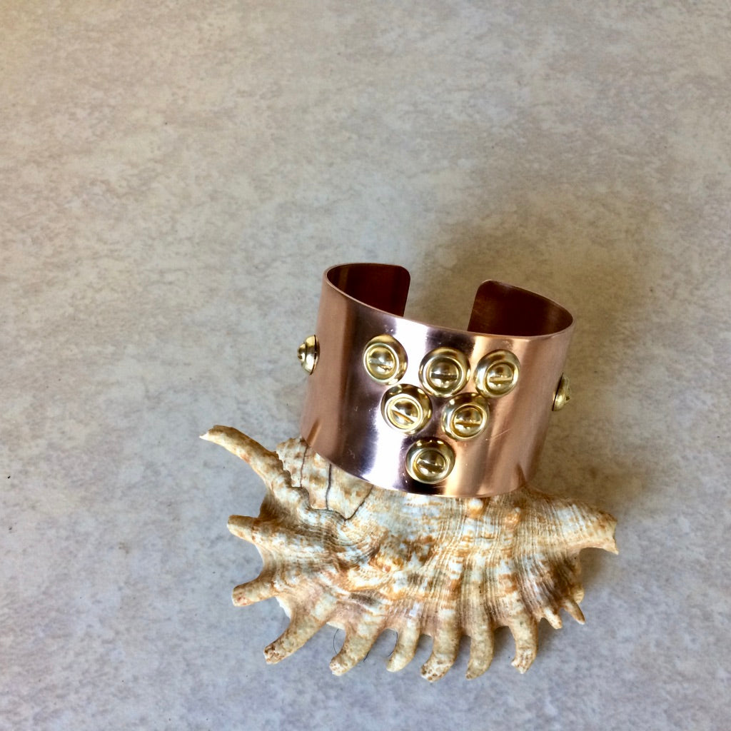 Copper & Brass Screw Triangle Cuff Bracelet