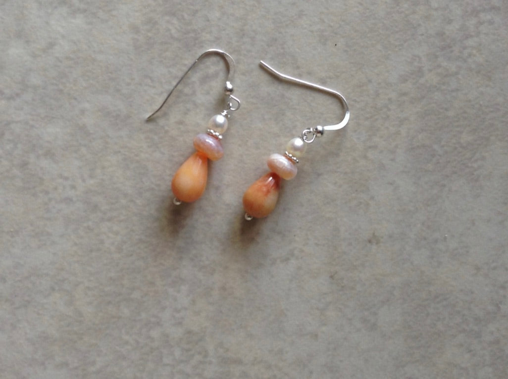Fire Agate Pearl Earrings