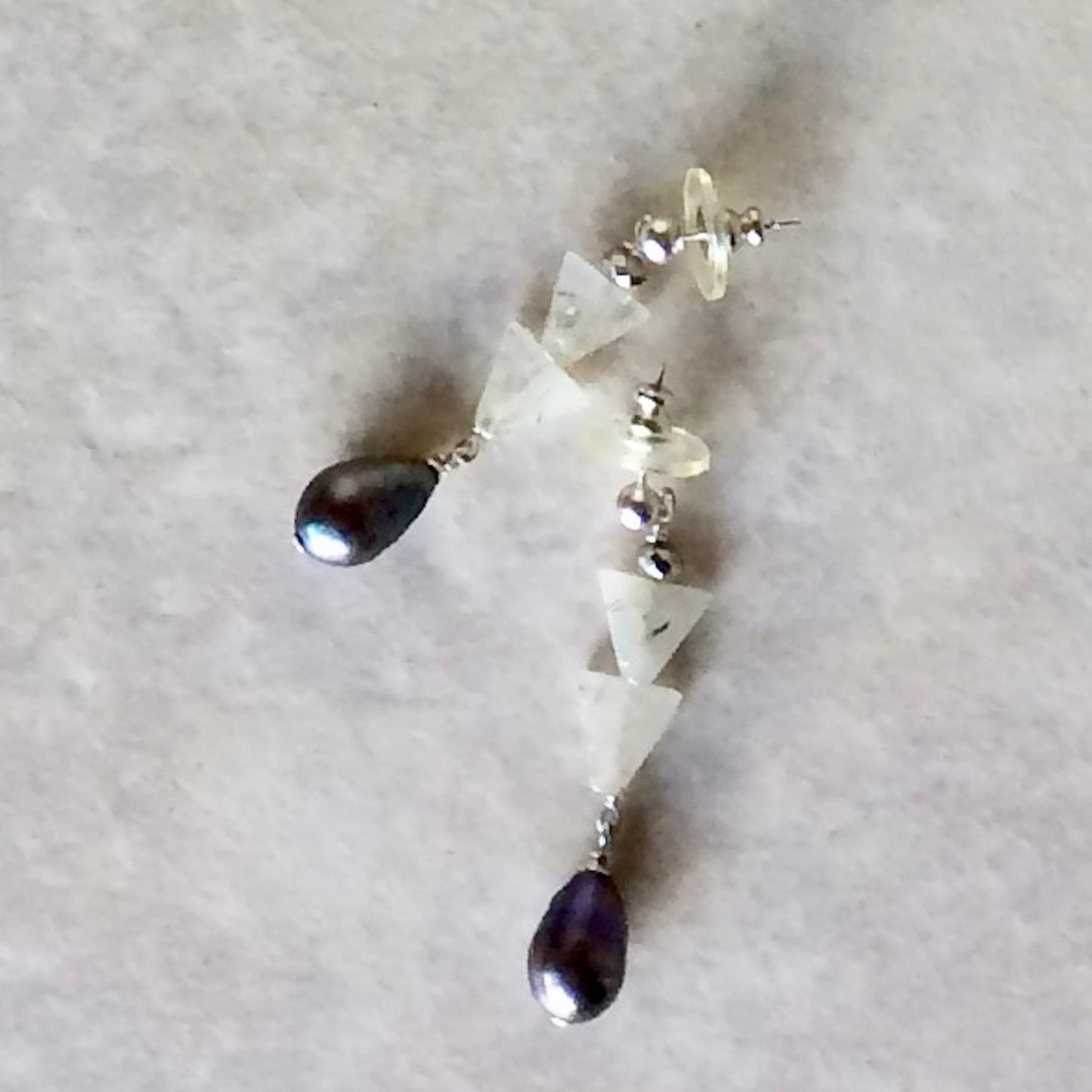 Tourmalinated Quartz & Black Pearl Earrings
