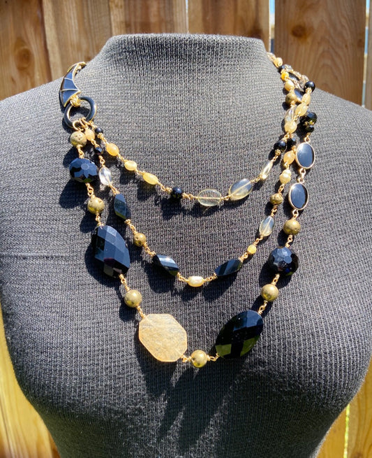 Black & Gold Crystal Necklace