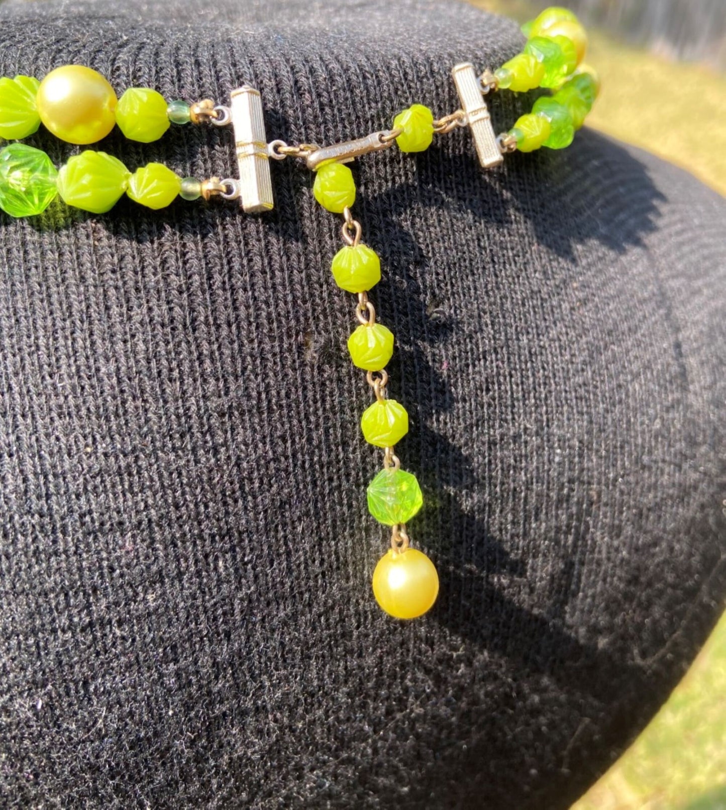 Vintage Lime Green Two-Strand Necklace