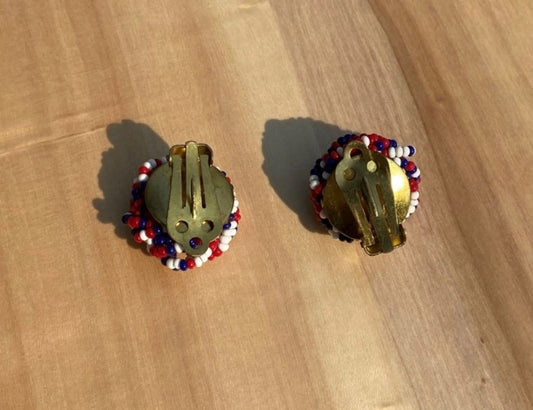 1950's Red, White & Blue Button Clip-On Earrings