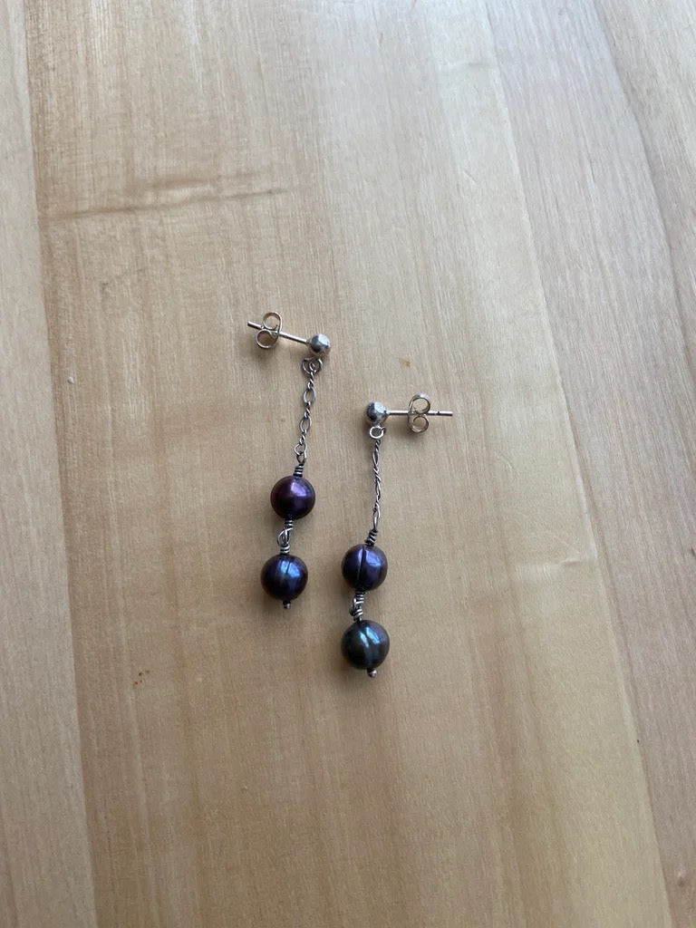 Double Pearl Dangle Earrings