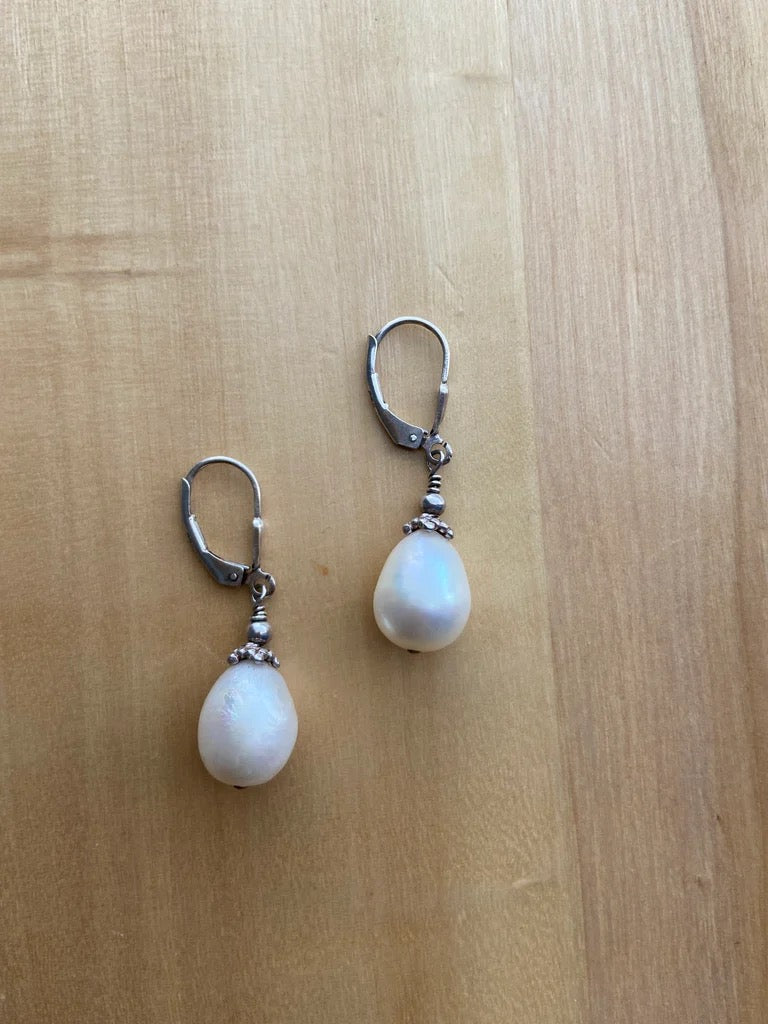 White Pearl Dangle Earrings