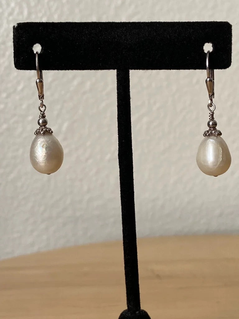 White Pearl Dangle Earrings