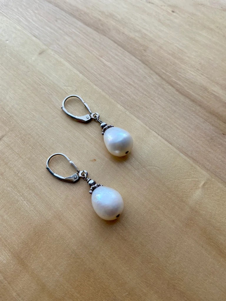 White Pearl Dangle Earrings