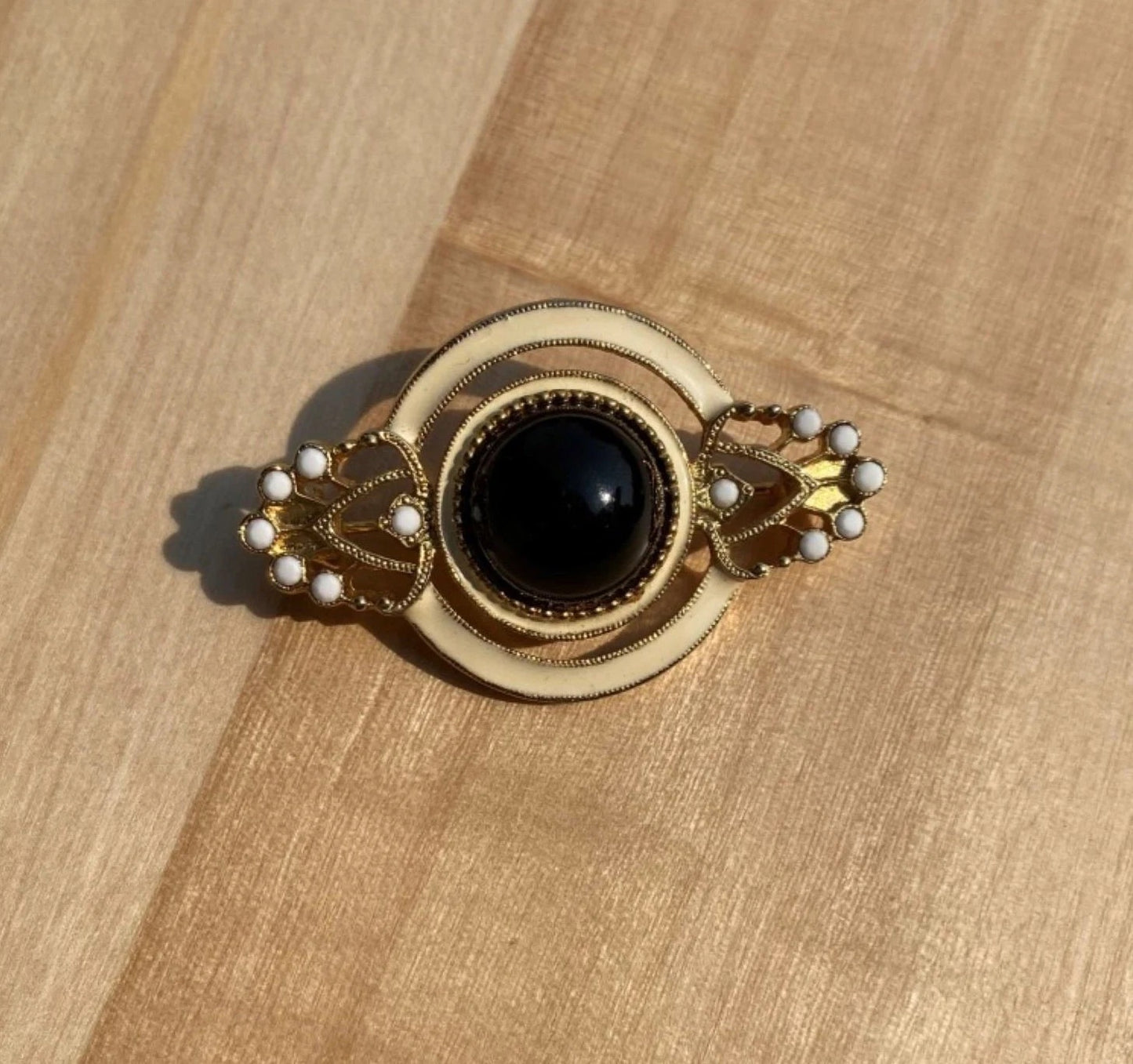 Vintage Black and Beige Brooch