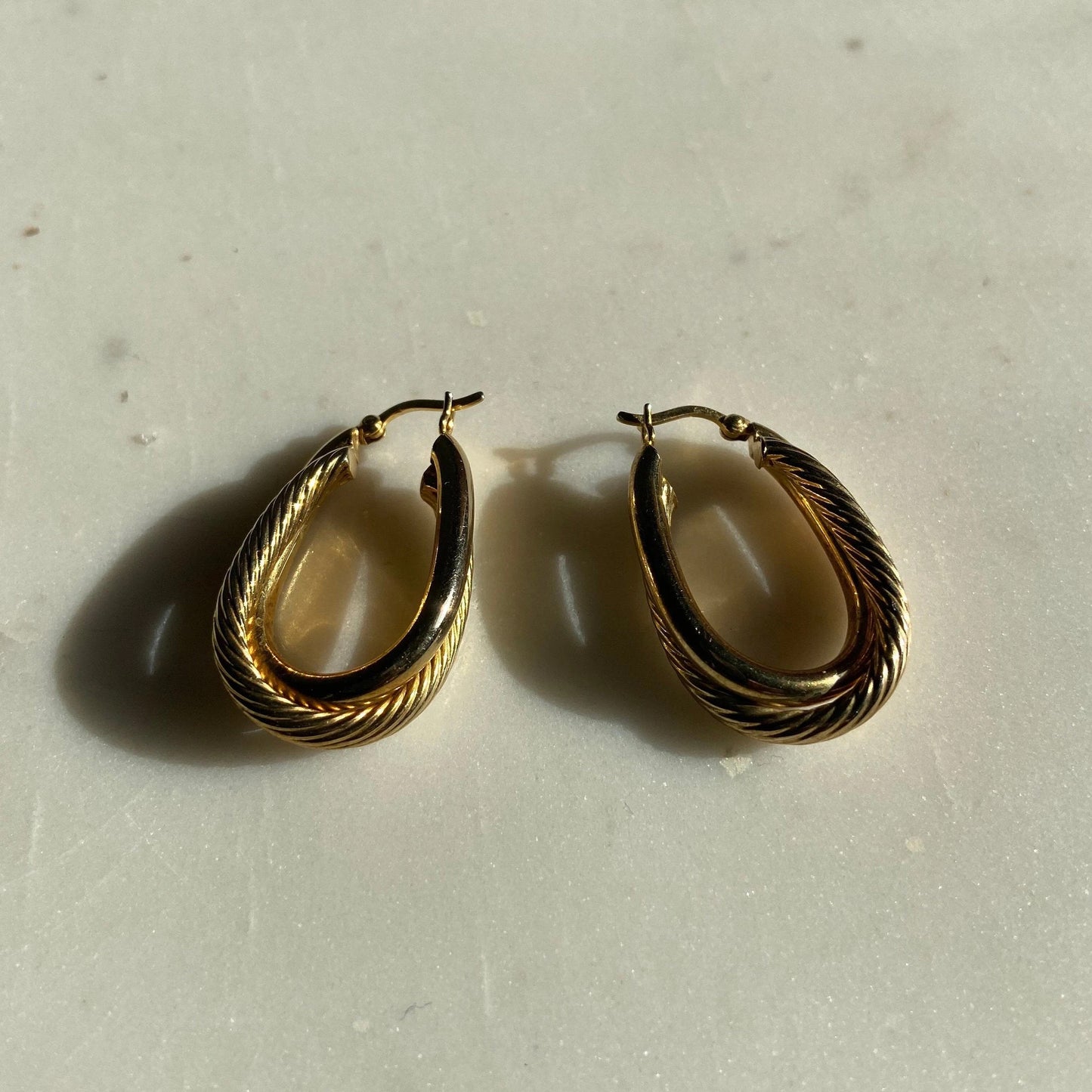 Vintage Gold Plated Sterling Silver Oval Hoop Earrings
