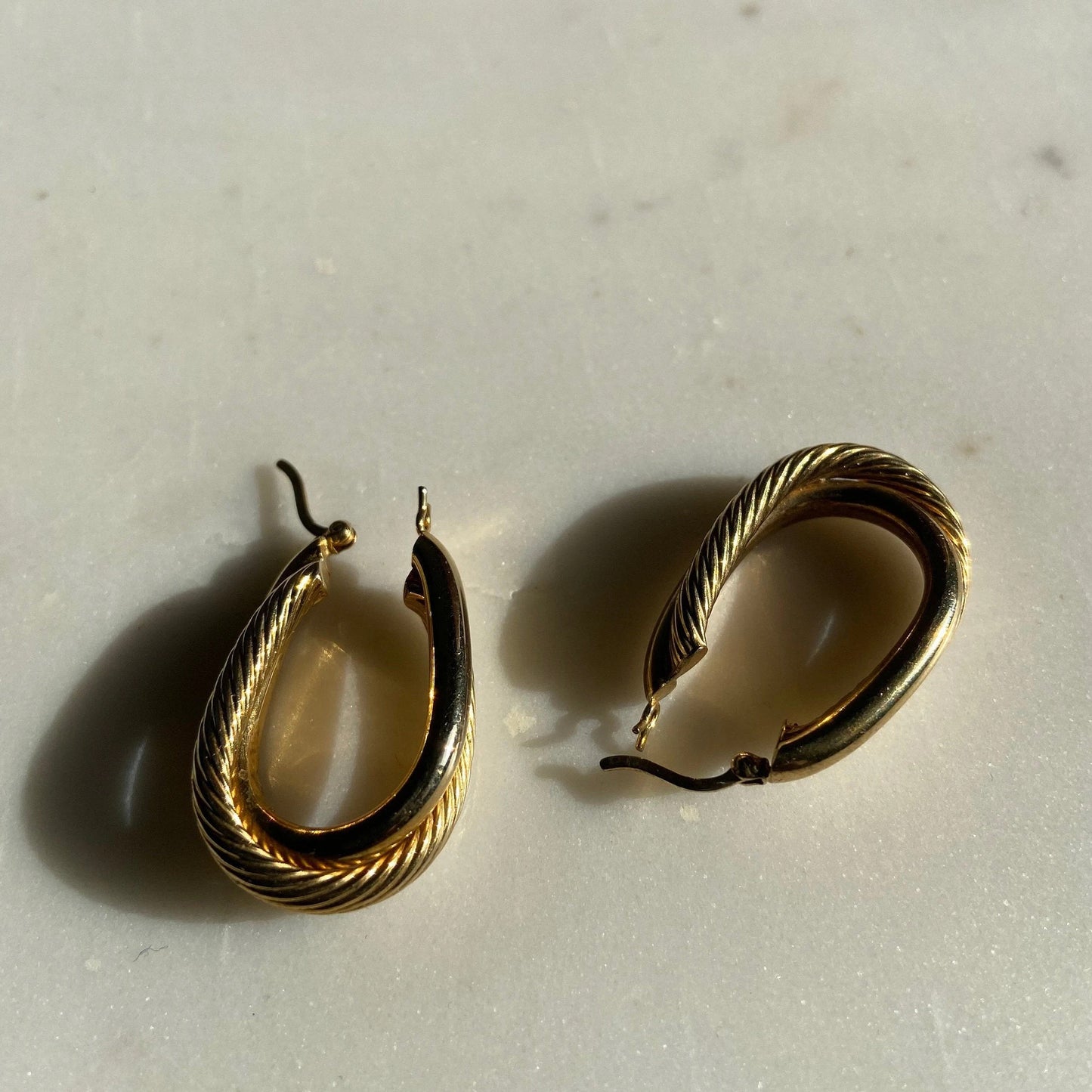 Vintage Gold Plated Sterling Silver Oval Hoop Earrings