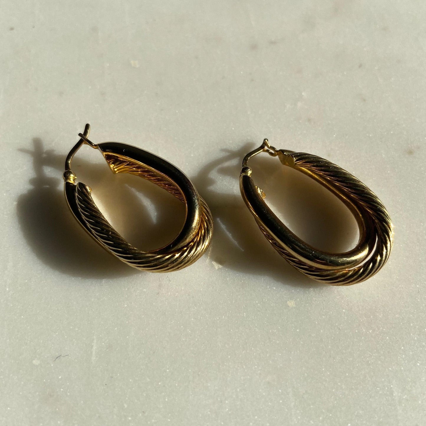 Vintage Gold Plated Sterling Silver Oval Hoop Earrings