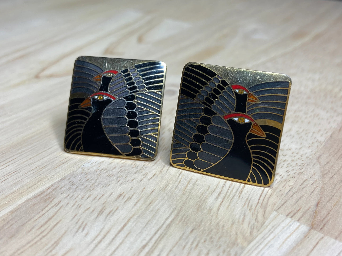 Vintage Laurel Burch Moon Doves Pendant and Clip-on Earrings Set