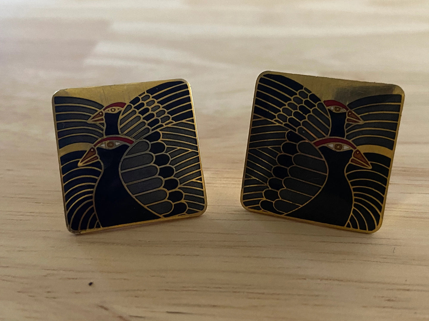 Vintage Laurel Burch Moon Doves Pendant and Clip-on Earrings Set