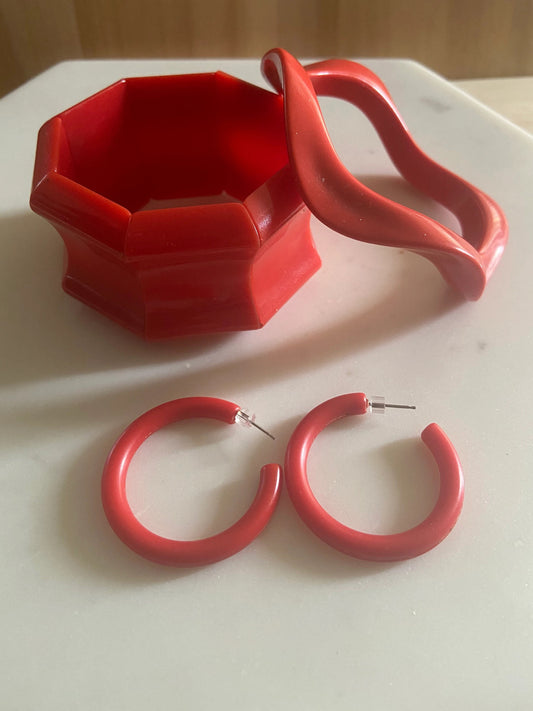 1980's Vintage Red Bracelets & Earring Set