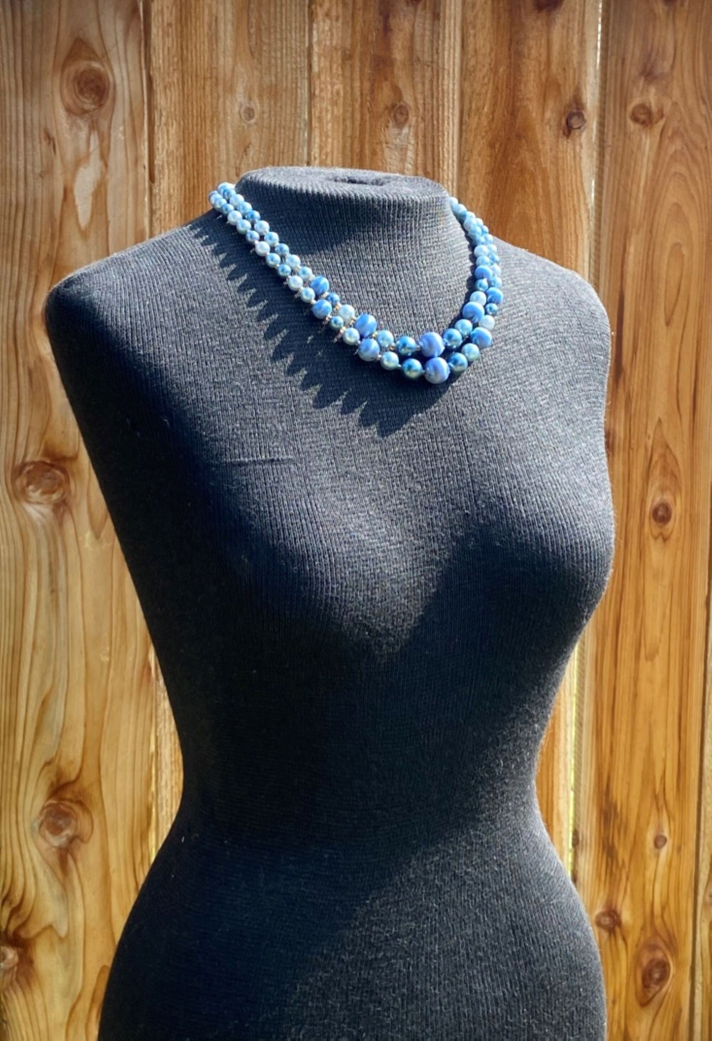 Vintage Two-Strand Blue Beaded Necklace