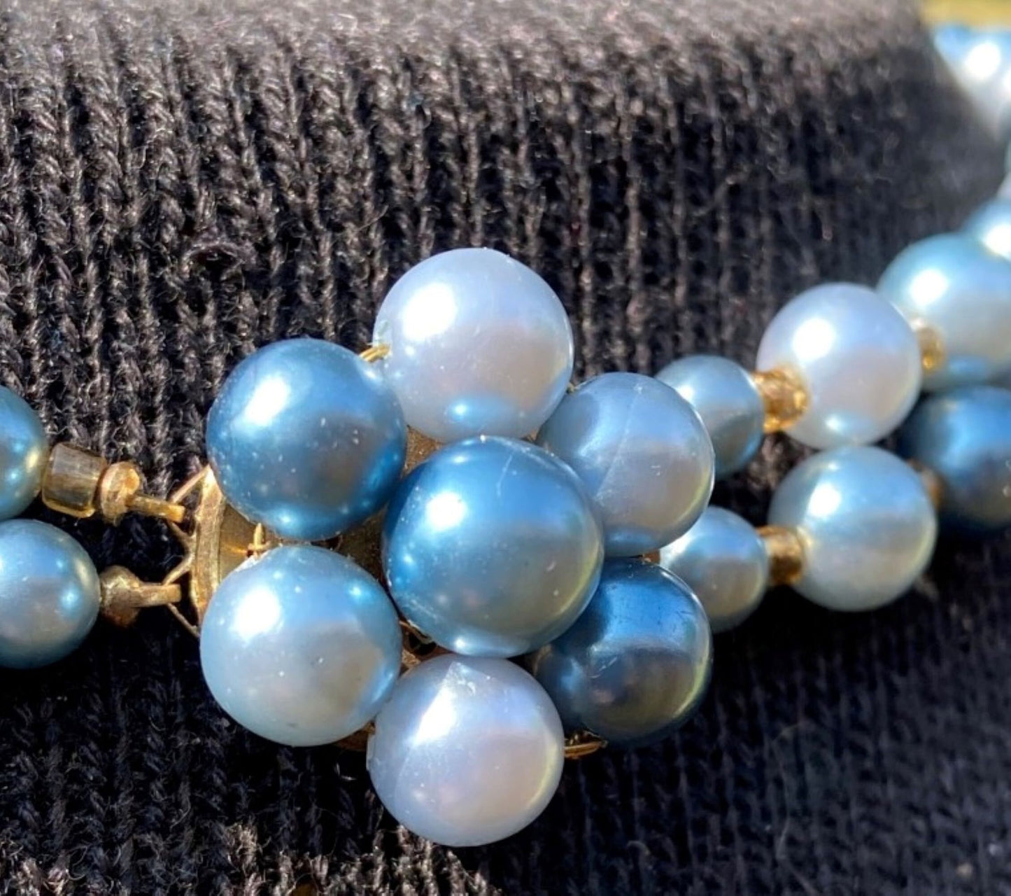 Vintage Two-Strand Blue Beaded Necklace