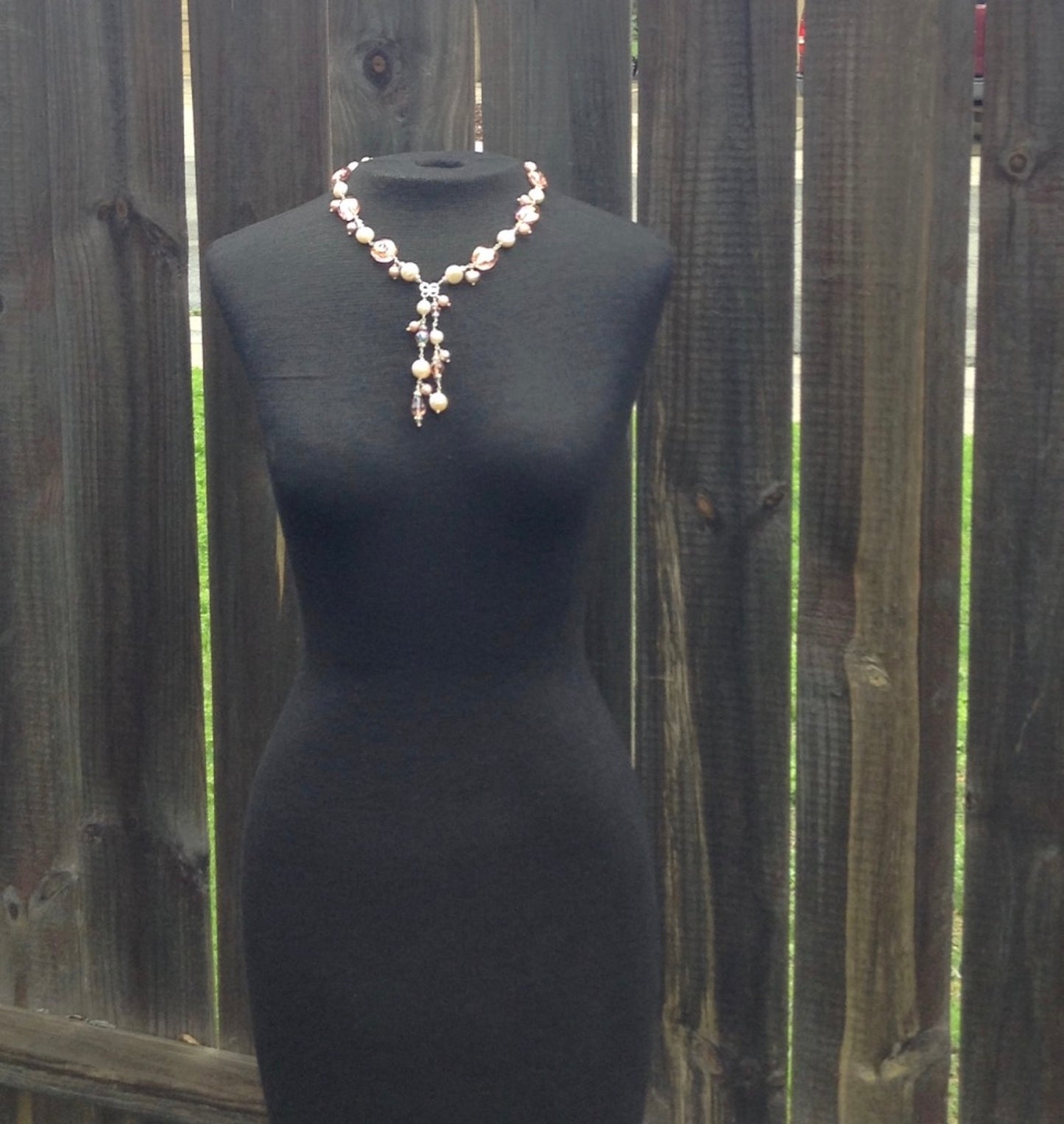 Peach Crystal Pearl Necklace
