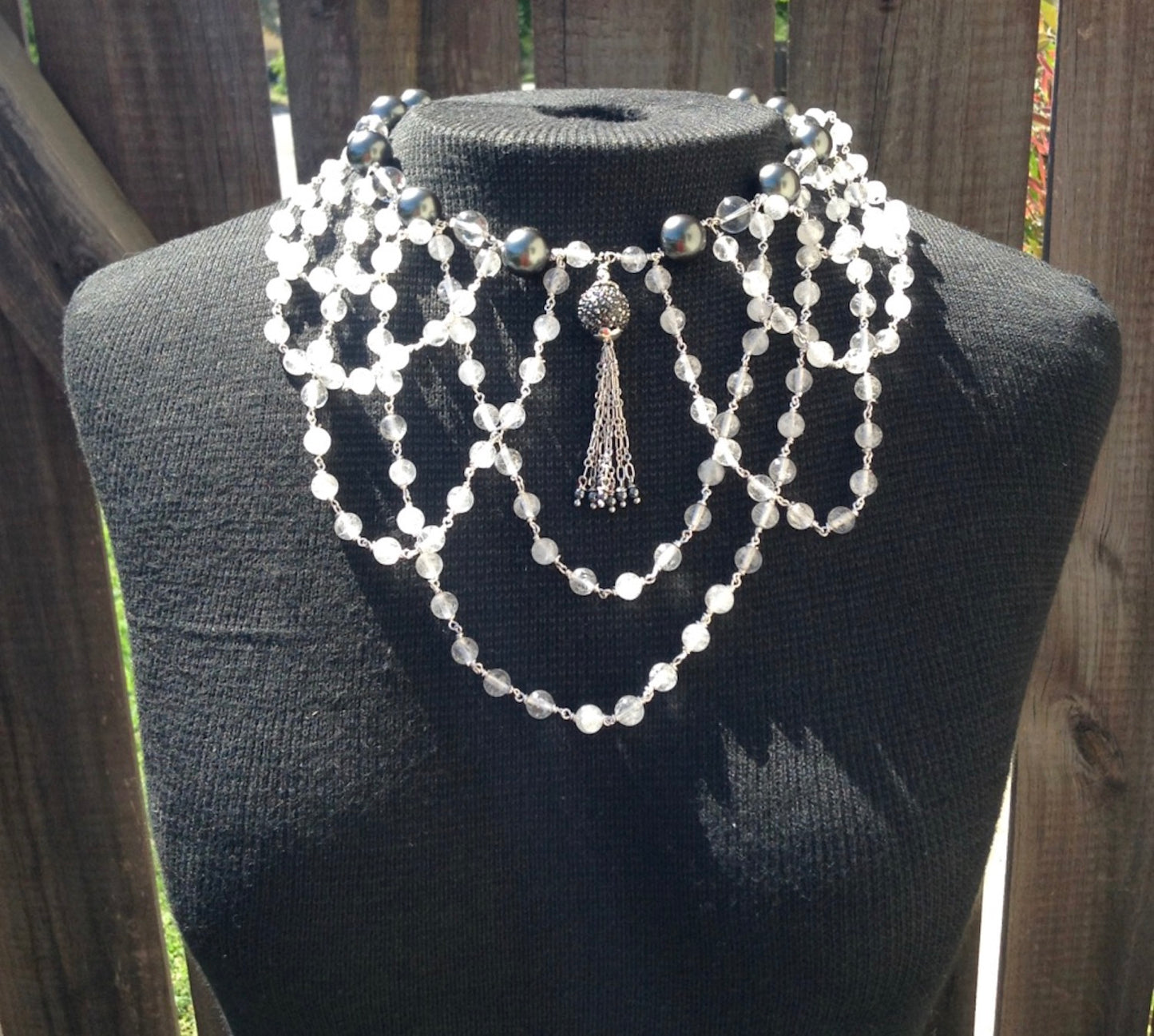 Crackle Quartz & Shell Pearl Collar Necklace