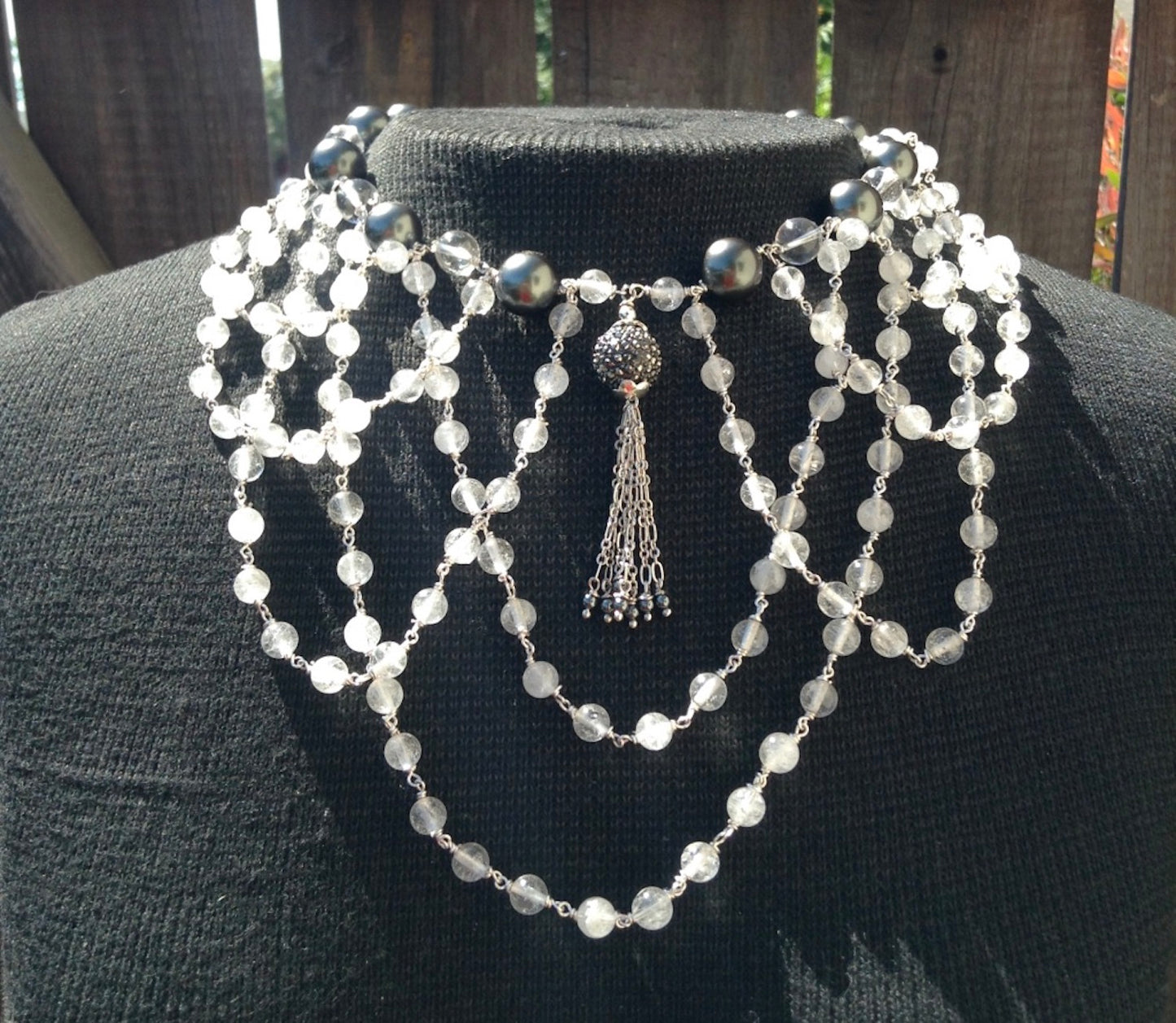 Crackle Quartz & Shell Pearl Collar Necklace