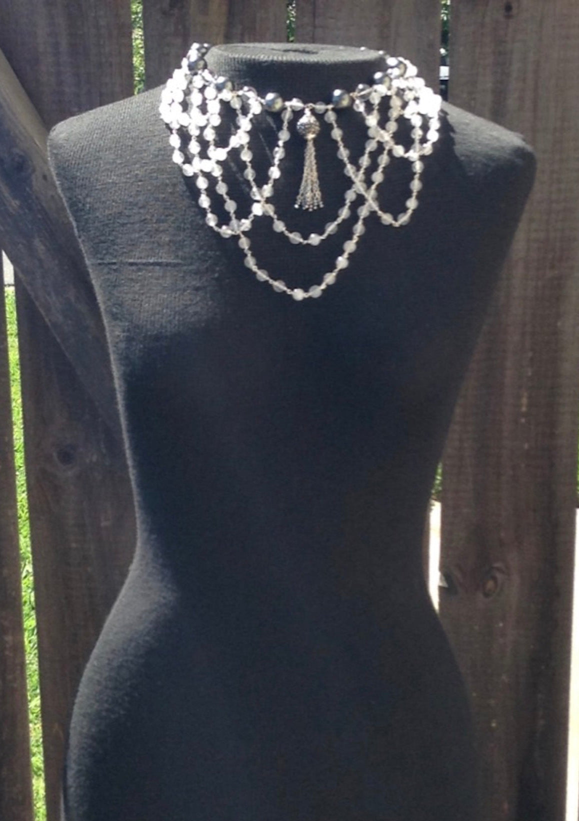Crackle Quartz & Shell Pearl Collar Necklace