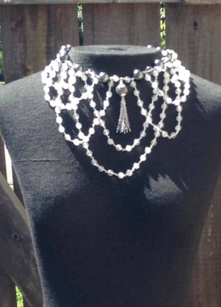 Crackle Quartz & Shell Pearl Collar Necklace
