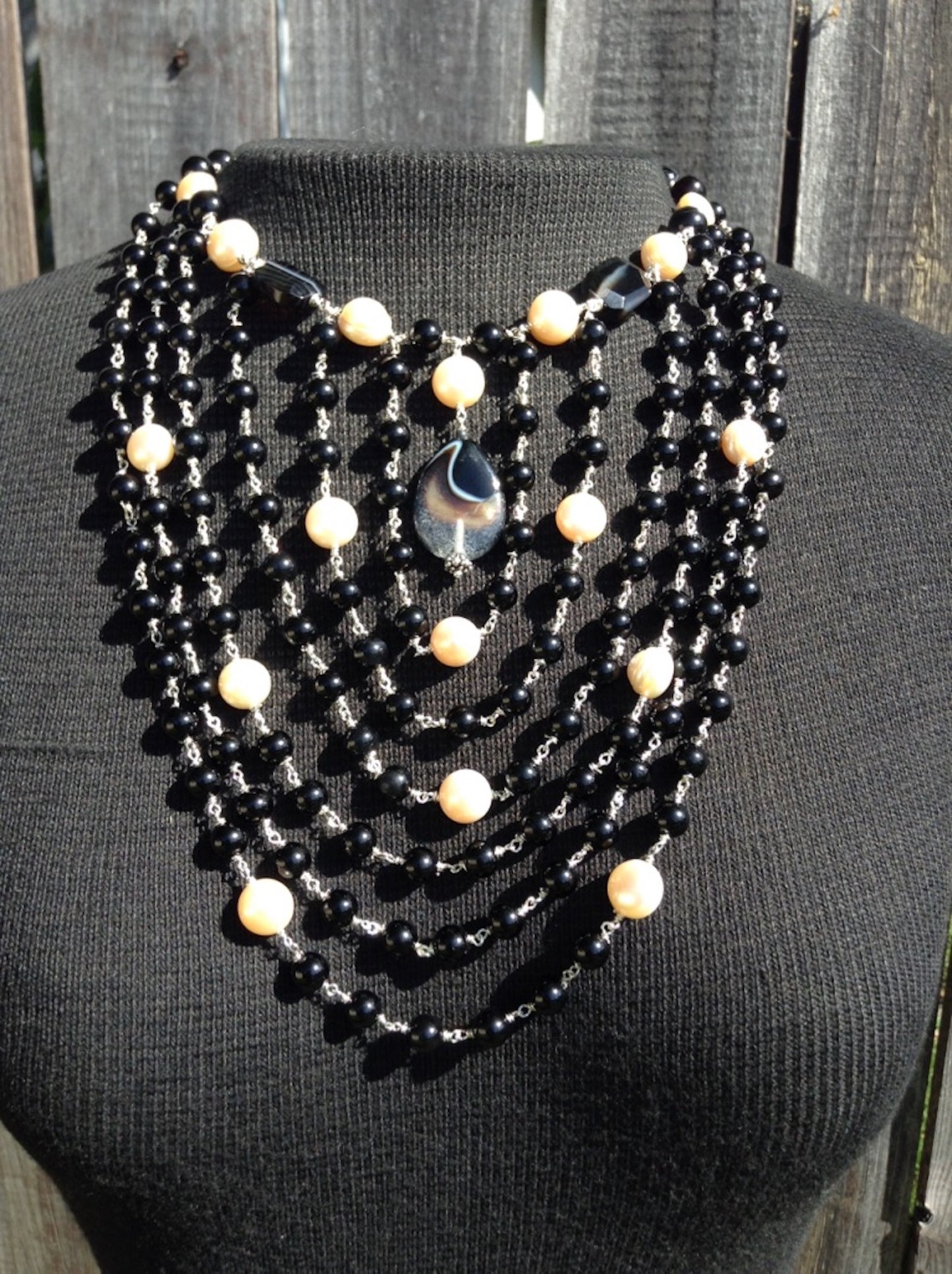 Six Strand Agate & Pearl Bib Necklace