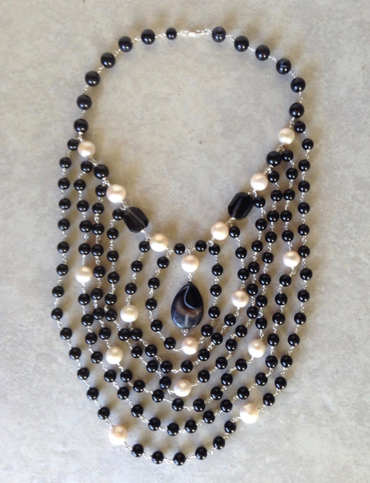 Six Strand Agate & Pearl Bib Necklace