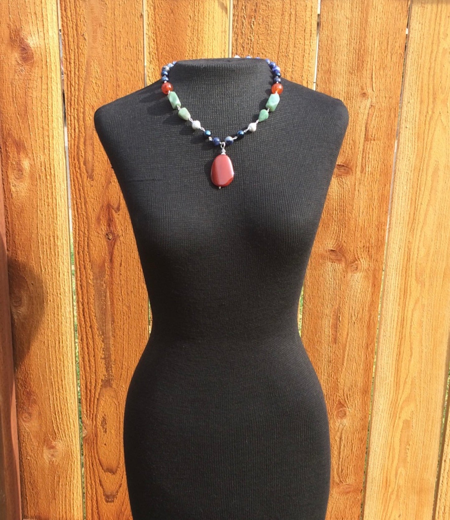 Agate Pendant & Multi Gemstone Necklace
