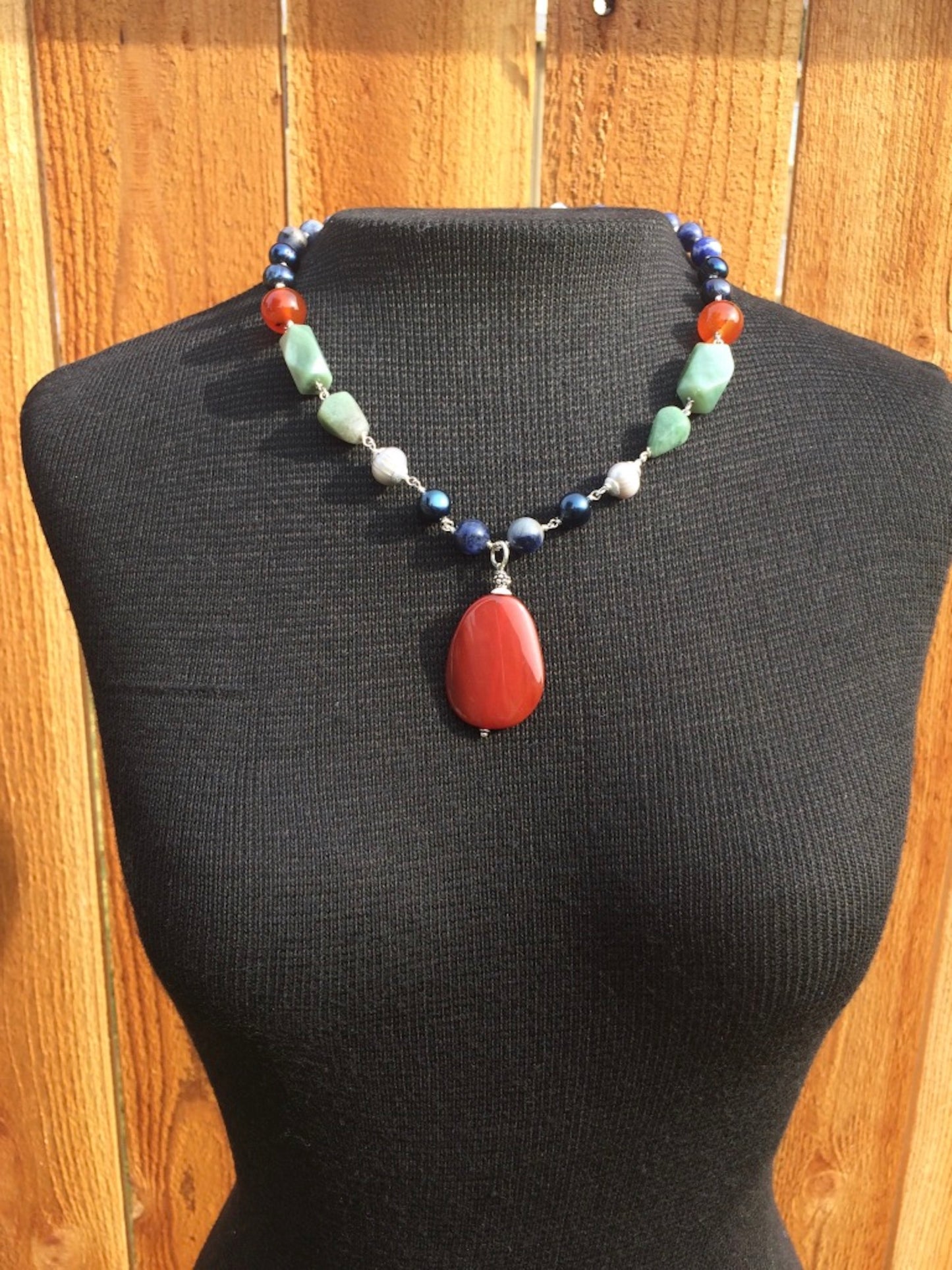 Agate Pendant & Multi Gemstone Necklace