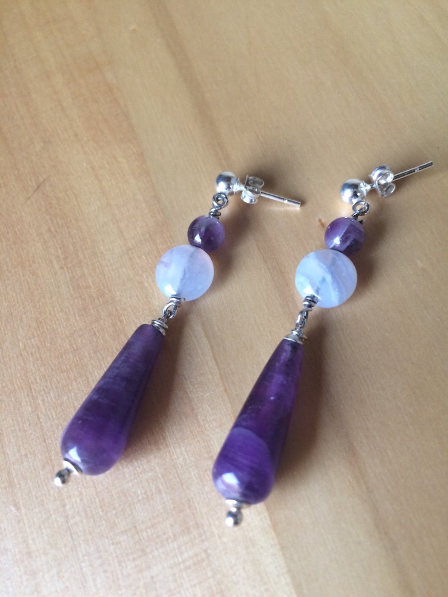 Amethyst Lace Agate Dangle Earrings