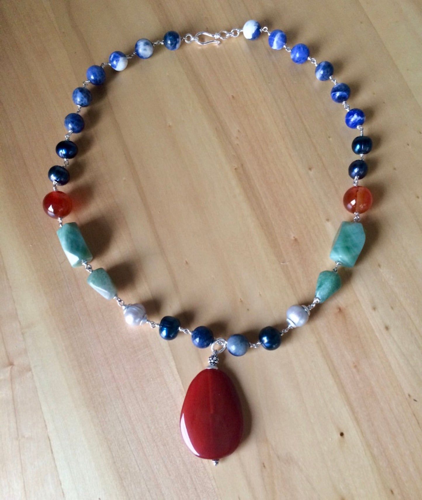 Agate Pendant & Multi Gemstone Necklace