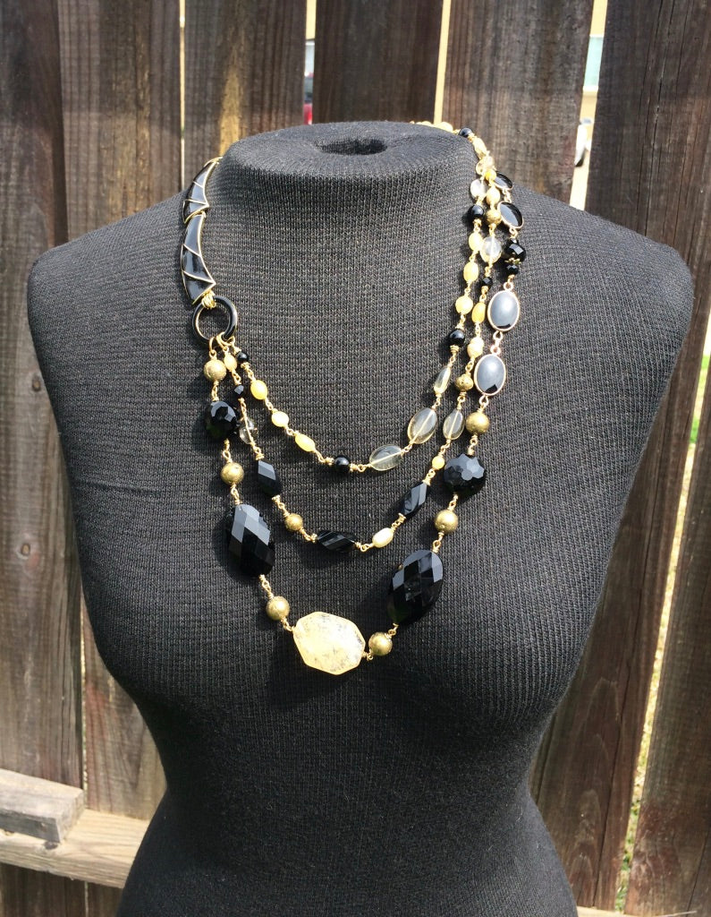 Black & Gold Crystal Necklace
