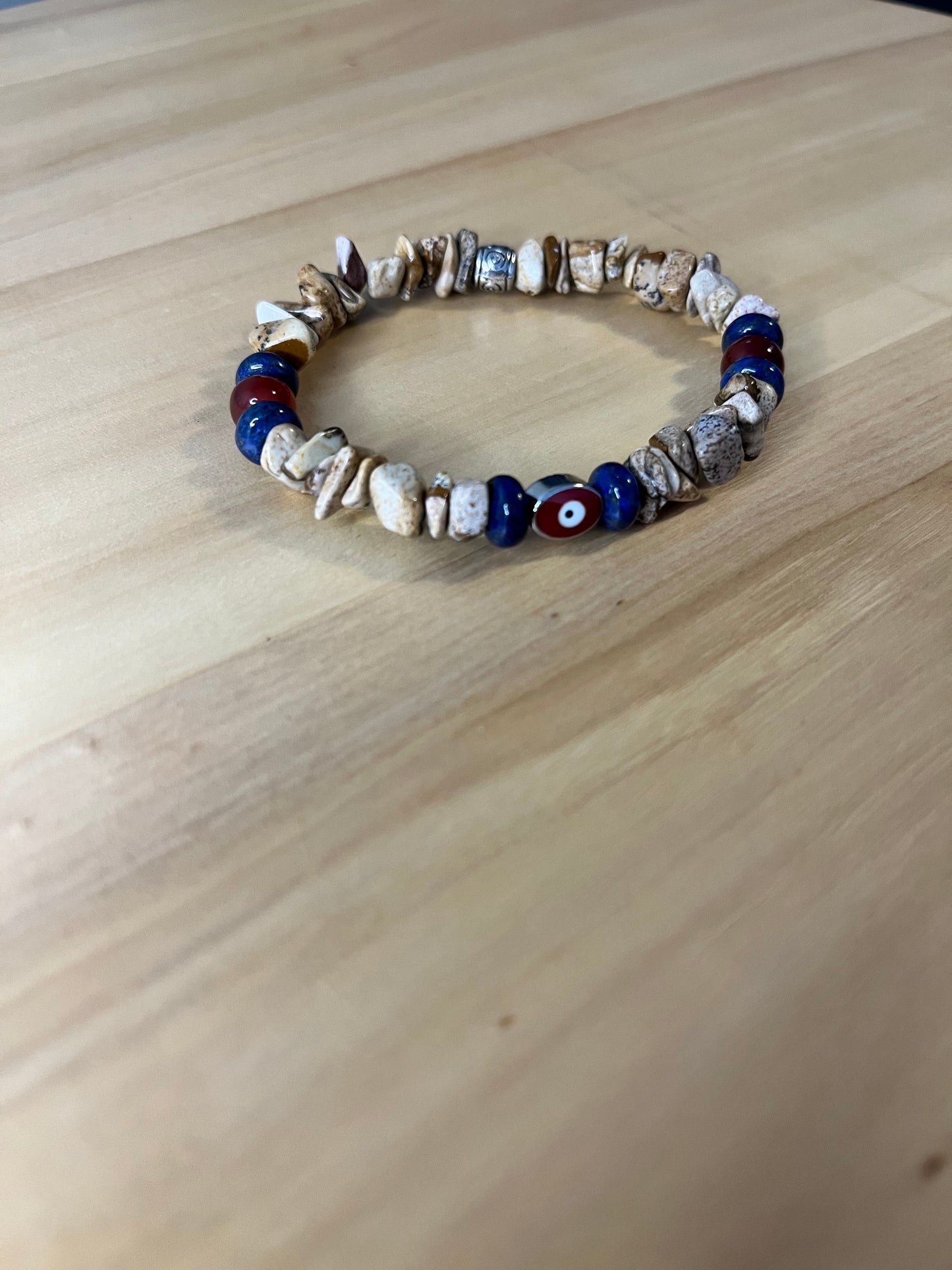 Picture Stone Jasper Lapis Lazuli & Carnelian Stretch Bracelet