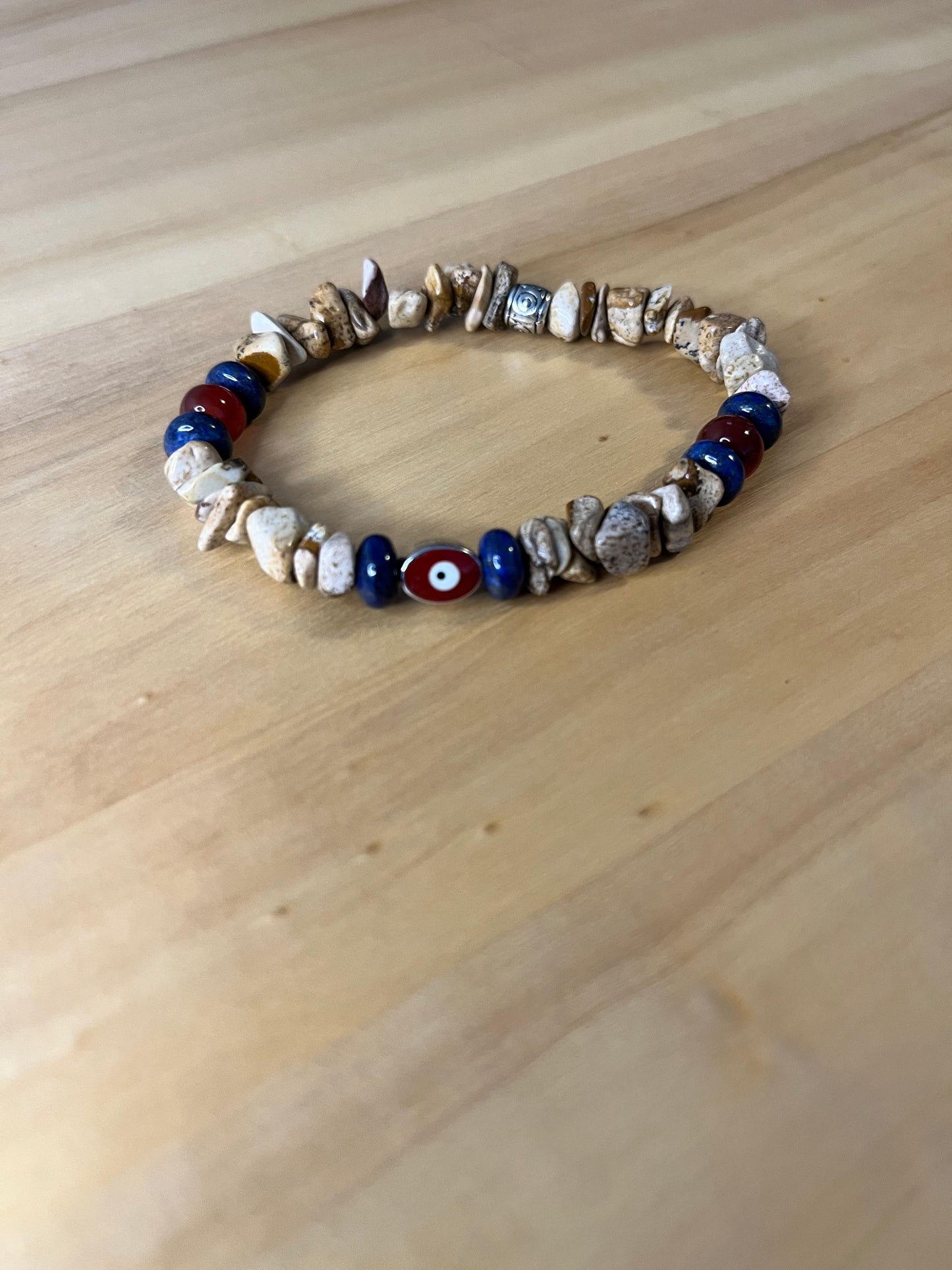 Picture Stone Jasper Lapis Lazuli & Carnelian Stretch Bracelet