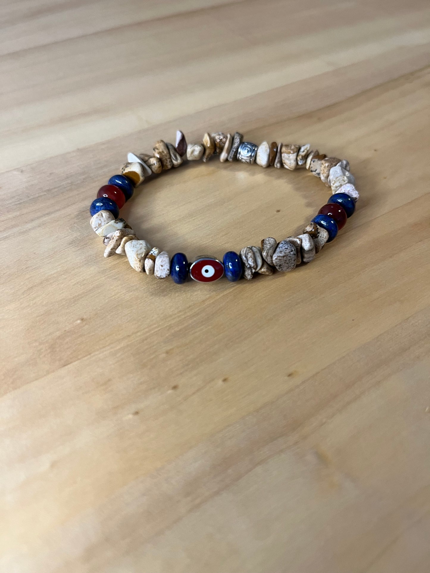 Picture Stone Jasper Lapis Lazuli & Carnelian Stretch Bracelet