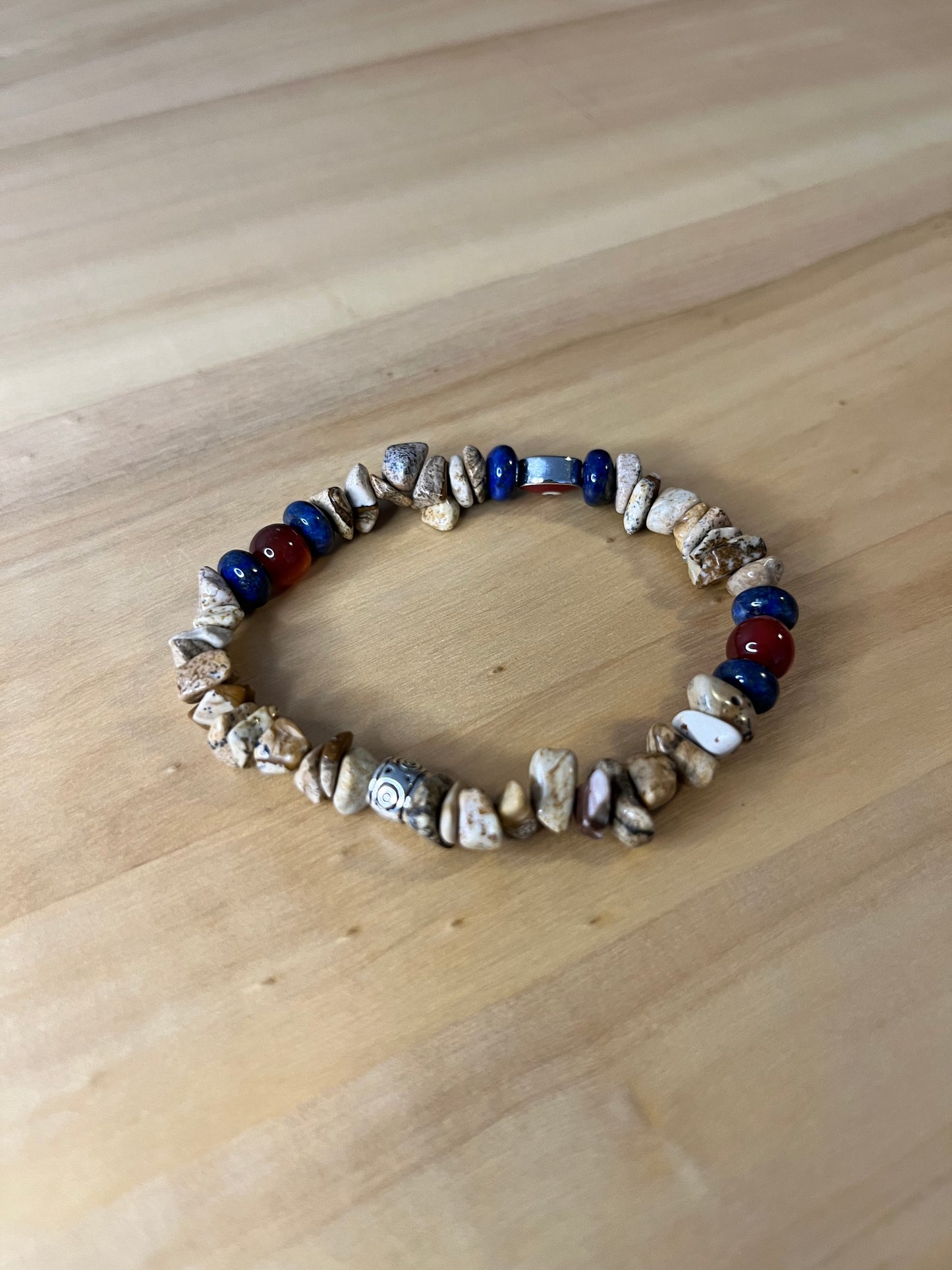Picture Stone Jasper Lapis Lazuli & Carnelian Stretch Bracelet