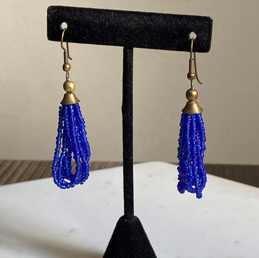 Blue Loop Fringe Earrings