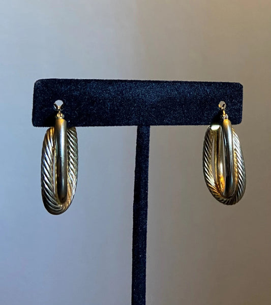 Vintage Gold Plated Sterling Silver Oval Hoop Earrings