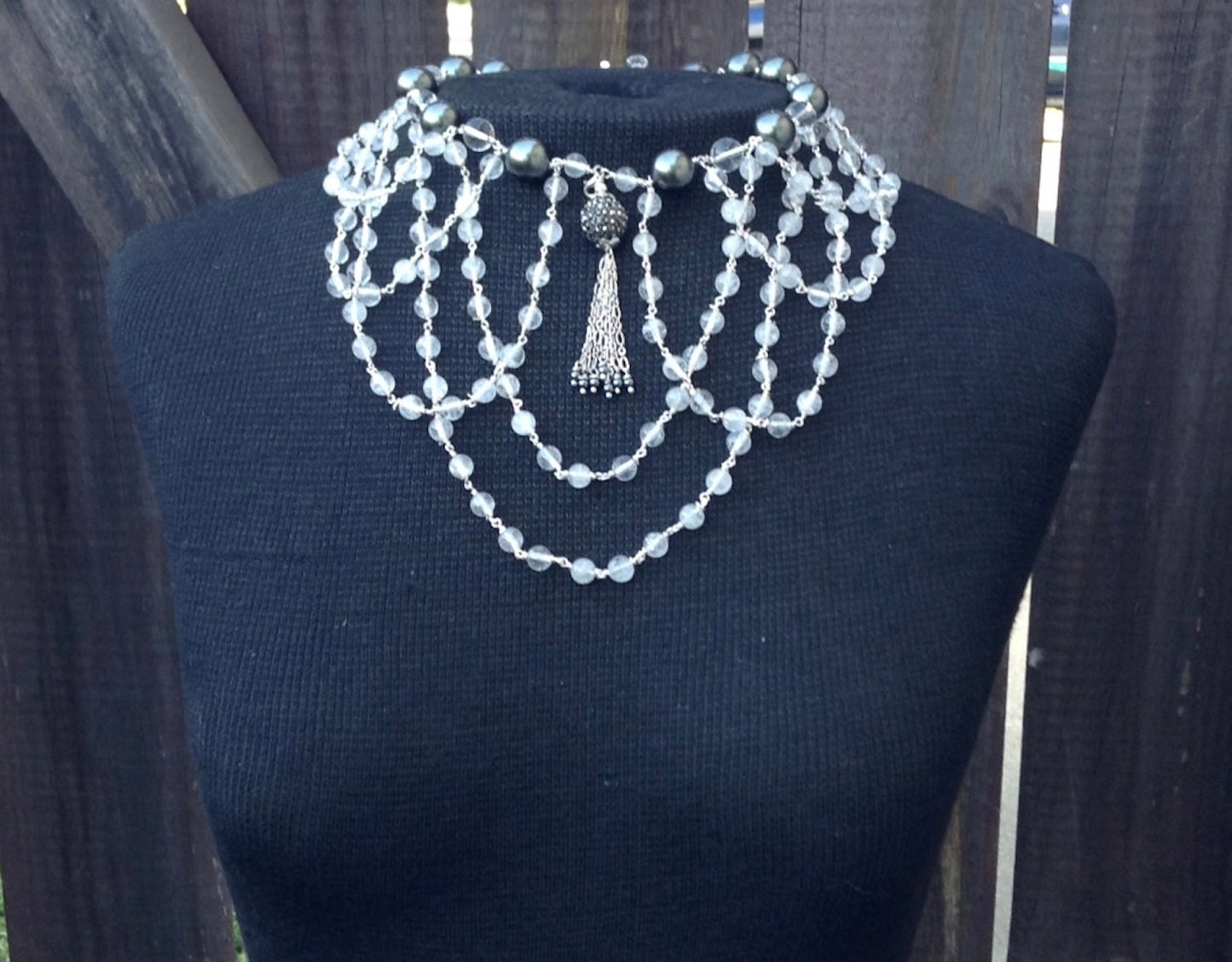 Crackle Quartz & Shell Pearl Collar Necklace