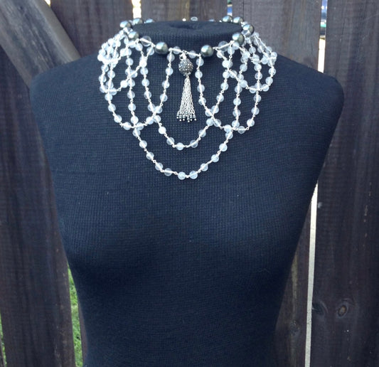 Crackle Quartz & Shell Pearl Collar Necklace