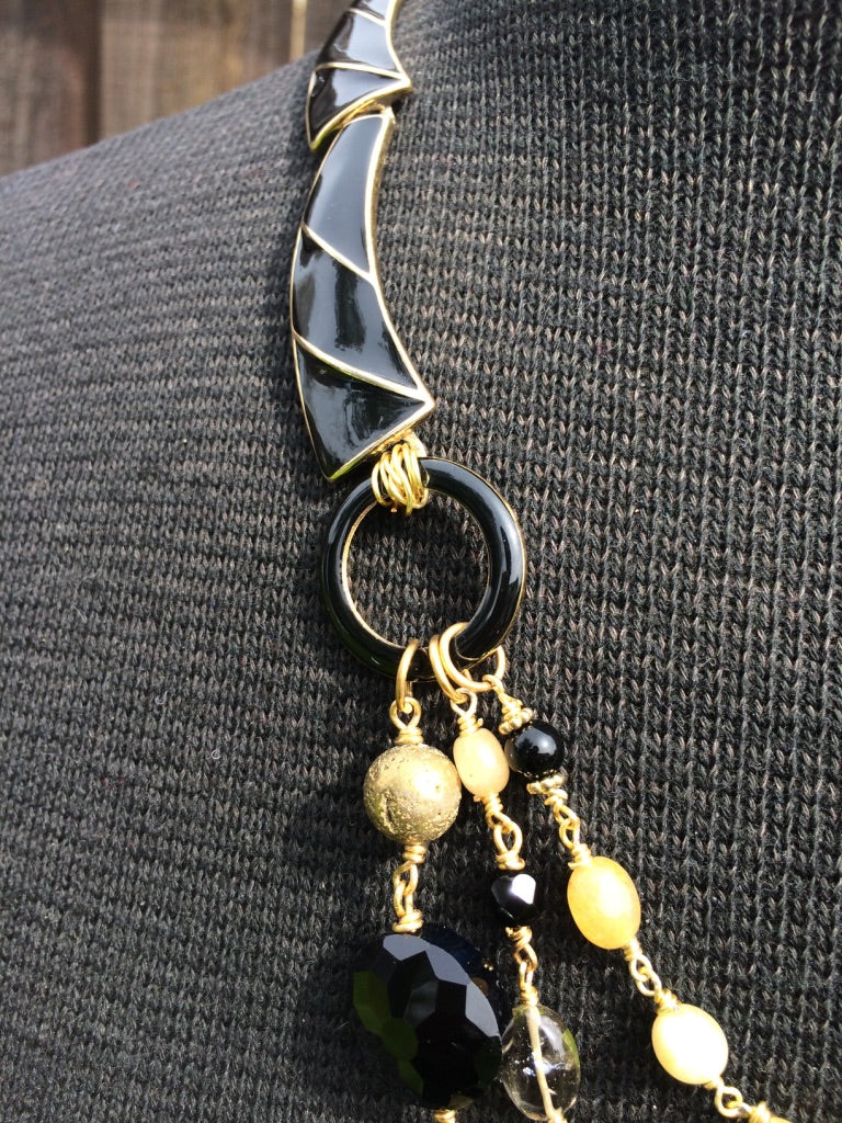 Black & Gold Crystal Necklace