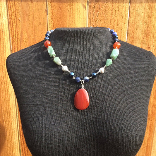 Agate Pendant & Multi Gemstone Necklace